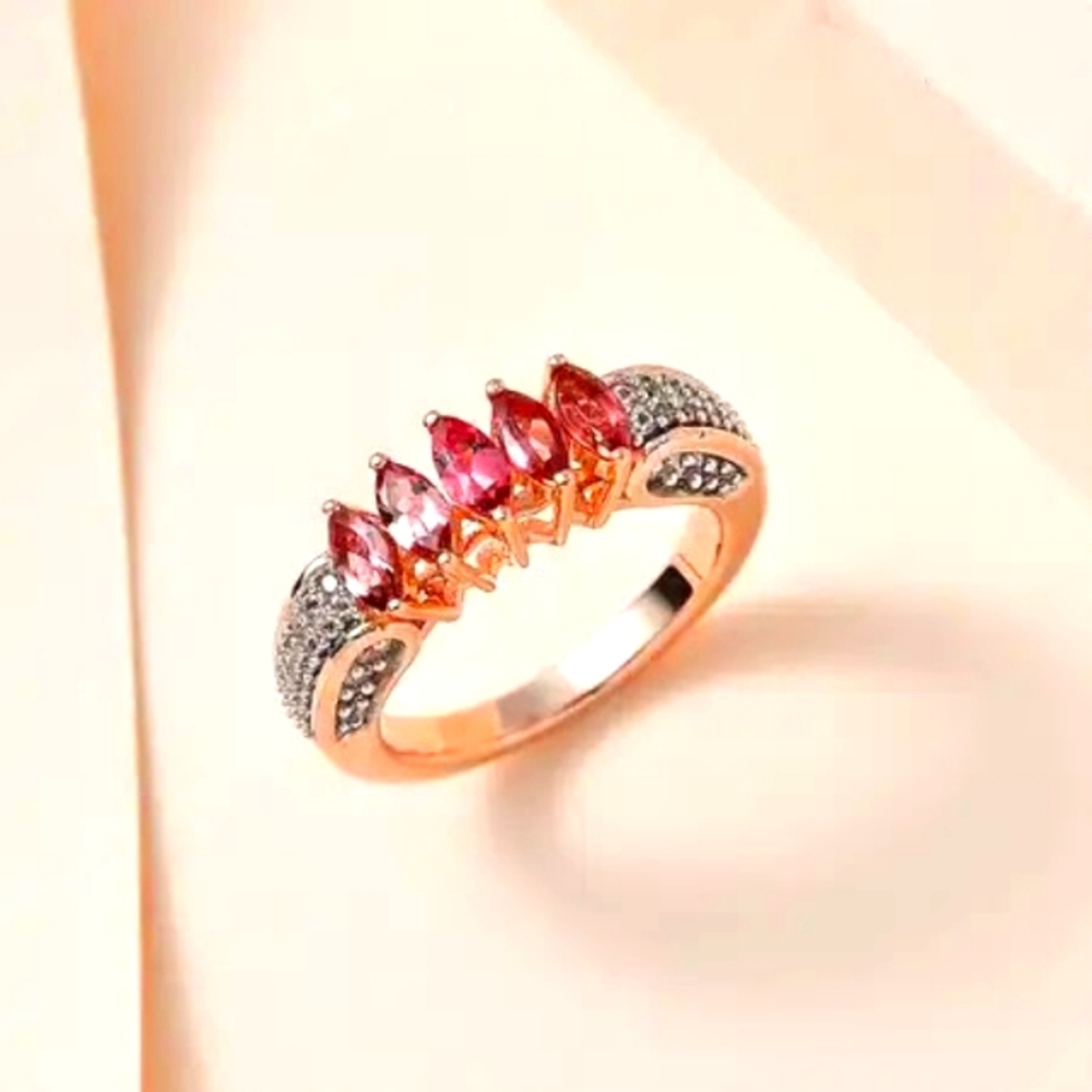 Blush Tourmaline and White Zircon Gemstone Ring size 6